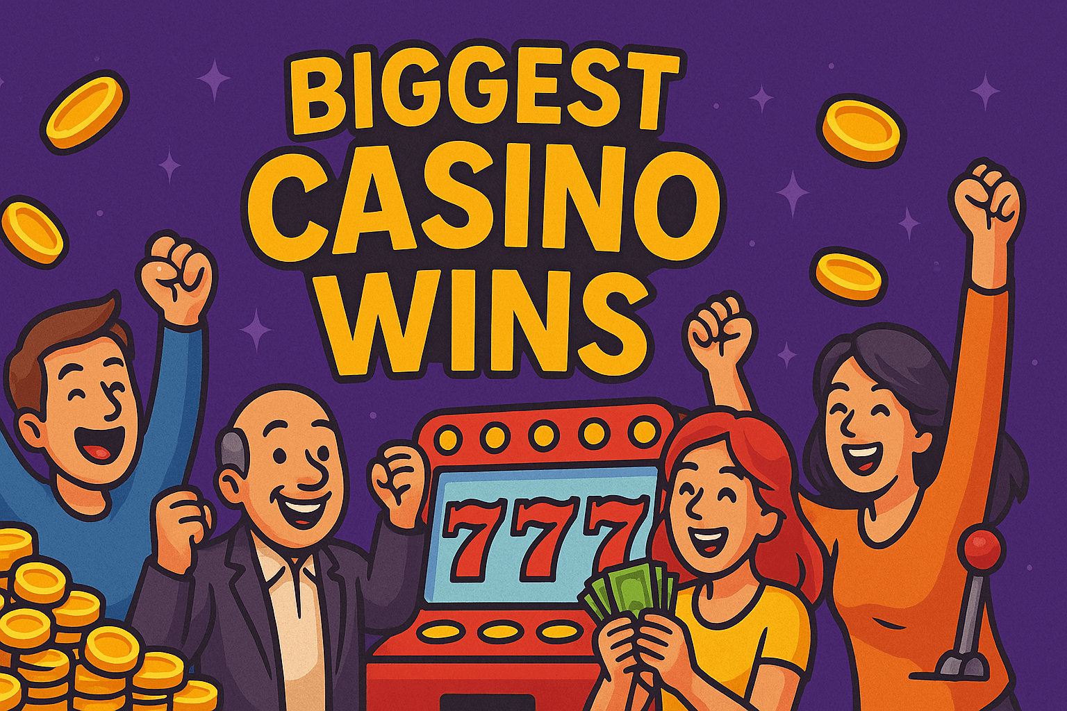 Biggest Slot Casino wins in history featuring happy winners and slot machines