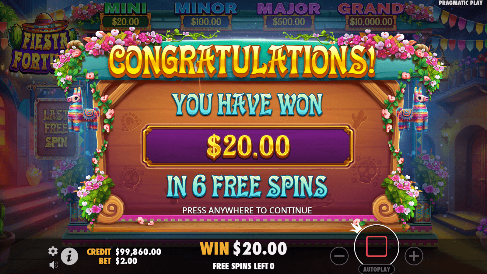 Fiesta Fortune Winning screen